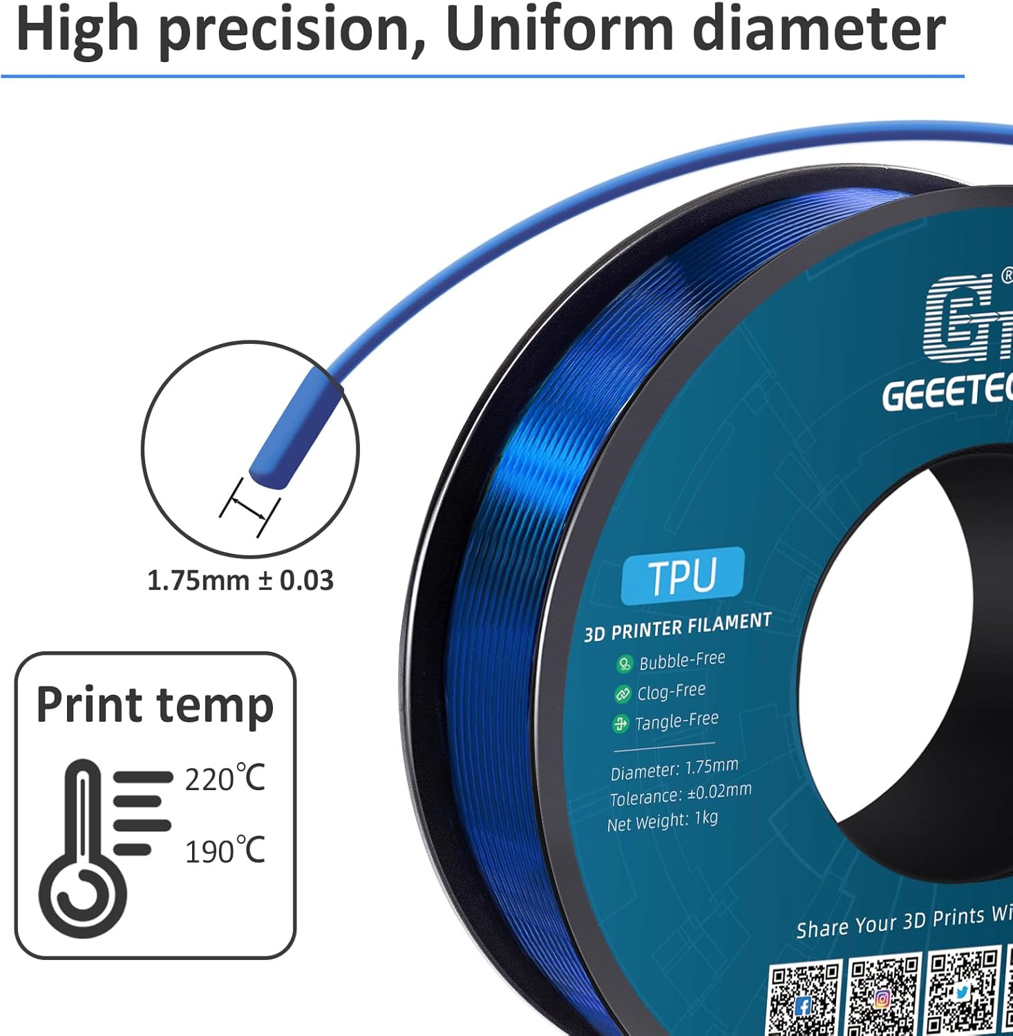 TPU Filament 1.75mm, Shore 95A - Tpu Flexible Filament avaliação e preço