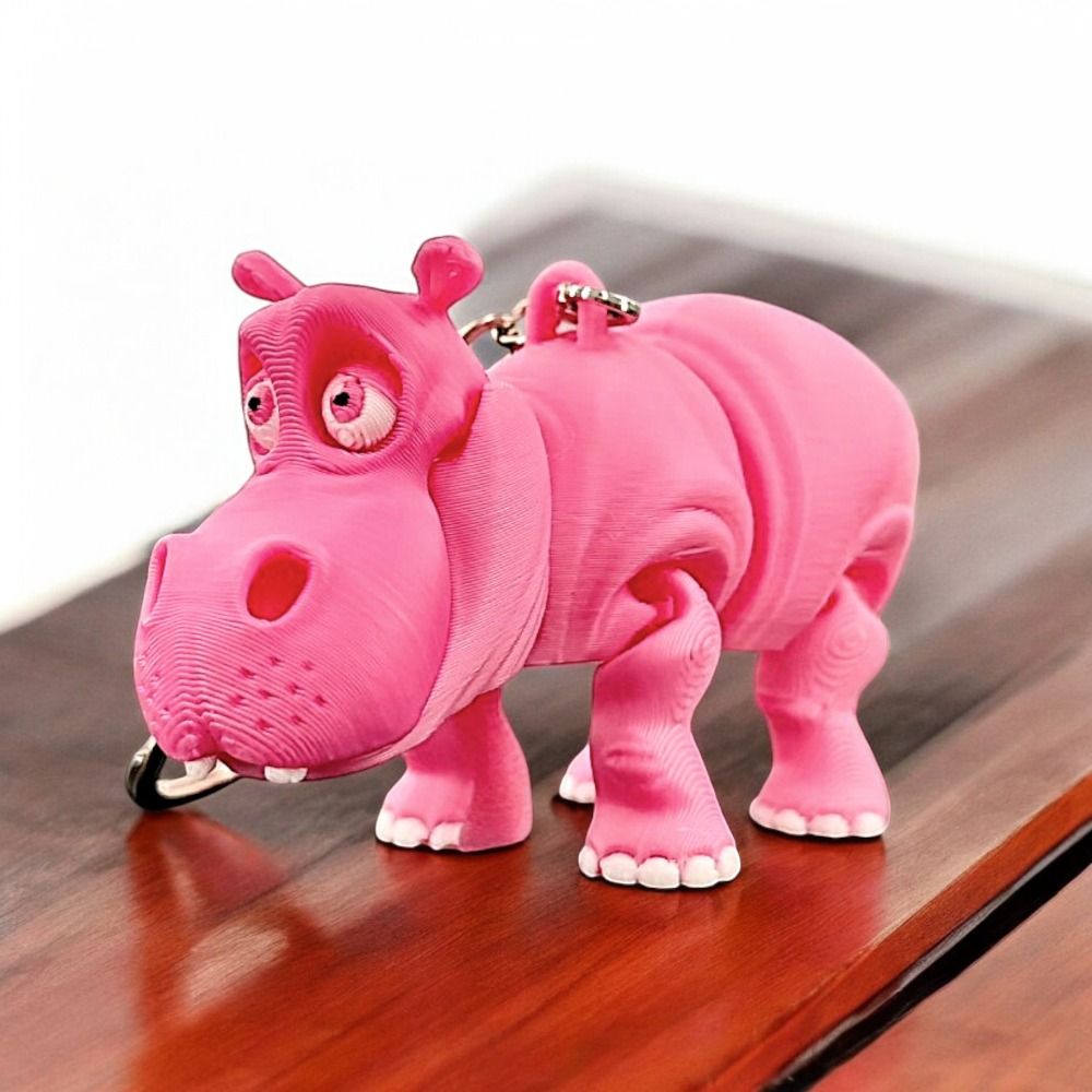 PLA Pink Hippopotamus Keychain - 3D Printing Joints avaliação e preço